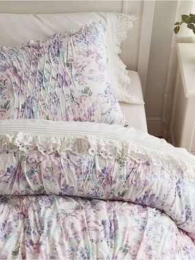 LoveShackFancy lavender damask twin xl comforter and sham